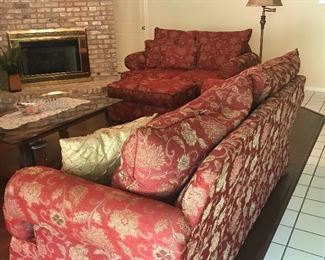 Overstuffed sofa, loveseat/chair and ottoman name brand/ gently used