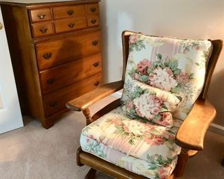 Mid-century bureau with upholstered rocker.  