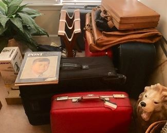 Vintage luggage, magazine issues, silk pants, pottery & decor. (leather luggage is sold as well as JFK Post)