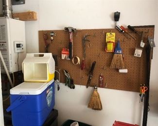 Small selection of hand tools, coolers.