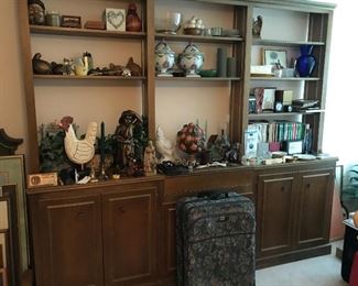 Mid-century bookcases with cupboards & bar.  
