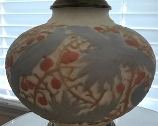 Fabulous antique glass globe lamp with flower motif. 