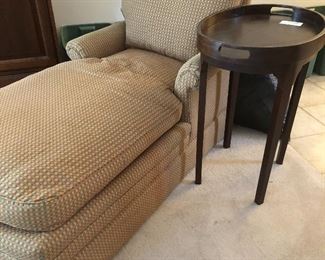 Classy chaise lounge.  Mahogany accent table has a removable tray.  