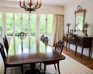 Banded mahogany dining table & 10 Baker side chairs