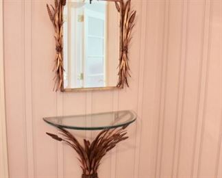 Mid century wheat sheaf console & mirror & lamp