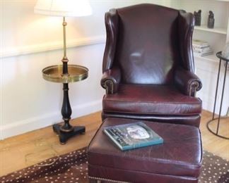 Schaefer Bros leather wing chair & ottoman