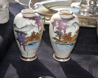 Pair Japanese Kutani cabinet vases
