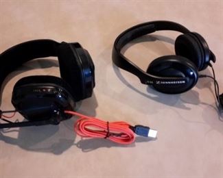 Plantronics Gamecom headset and Sennheiser headset.