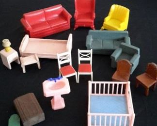 Vintage doll house furniture, sold as lot.