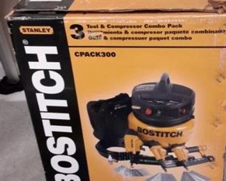 Stanley Bostich 3 tool and compressor combo pack, new in box.
