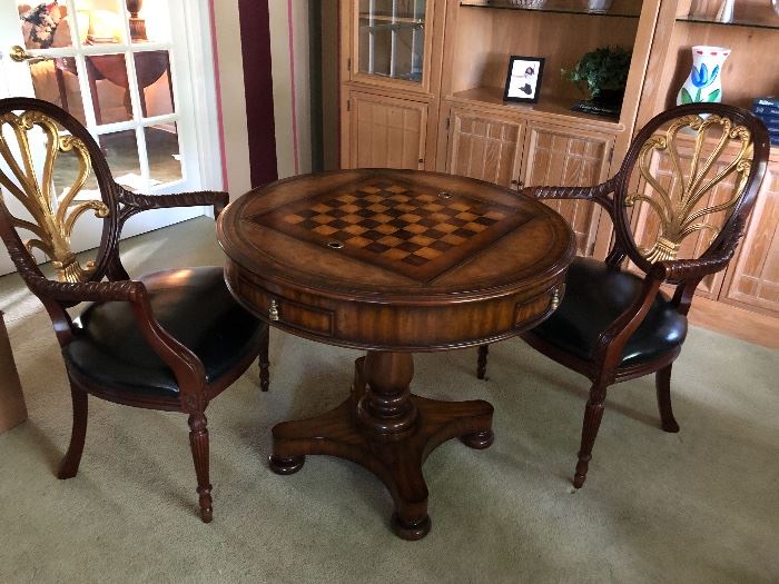 Maitland Smith Game Table and Arm Chairs with Gold Leaf 