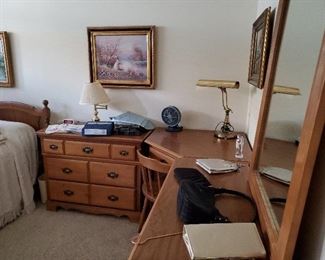 Hard maple three piece dresser and desk set