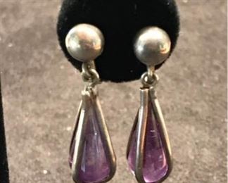 K070 Taxco Sterling  Amethyst Earrings