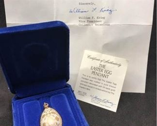 Easter Egg Pendant Bisque Porcelain and Gold