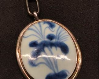 M038 Sterling  Porcelain Pendant
