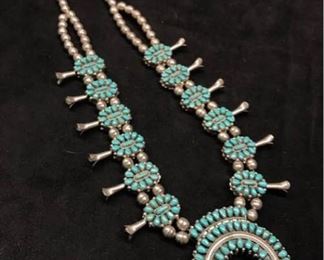 S002 Squash Blossom Sterling Coral Turquoise