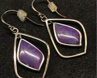 S016 Sterling Earrings Purple Stone