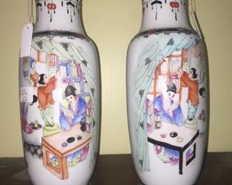 Famille Vases - one is As Is the other is in good condition 