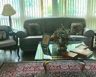 Taupe leather sofa in the background