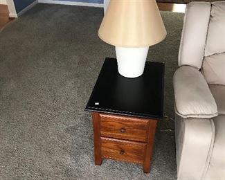 One of a pair of matching end tables with matching lamps