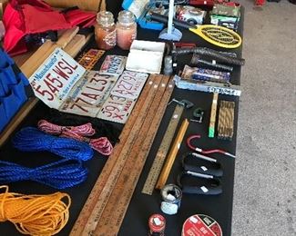 Yardsticks, license plates, nylon rope And bicycle tire repair kit and tubes