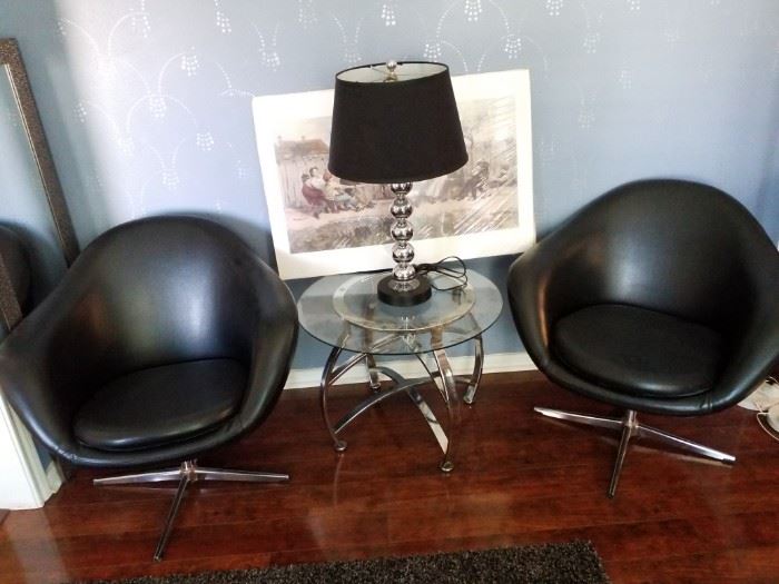 Mid Century Leather Swivel Chairs