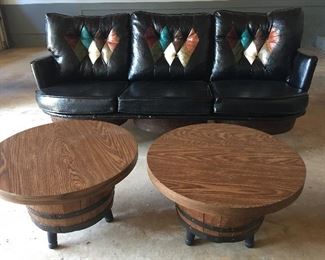 70's Bourbon Barrel Sofa & End Tables 