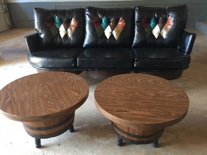 70's Bourbon Barrel Sofa & End Tables 