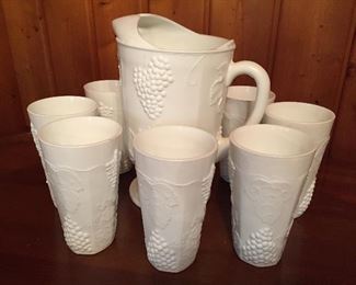 Milk Glass Pitcher and Tumbler Set 