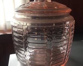 Pink Depression Glass Cookie Jar