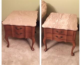 French Provincial Marble Top End Tables
