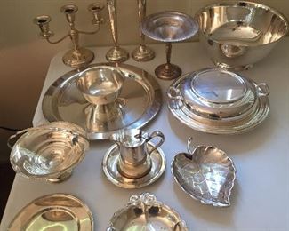 Sterling and Silverplated Serving Pieces and Candlesticks