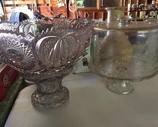 Glass Punch Bowl and Cake Stand with Cover