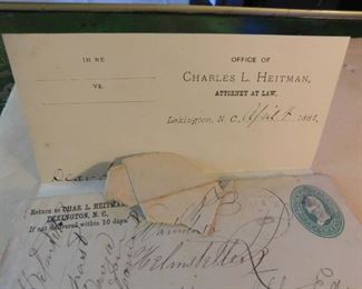 1882 Heitman Attorney Letterhead Lexington, N.C.