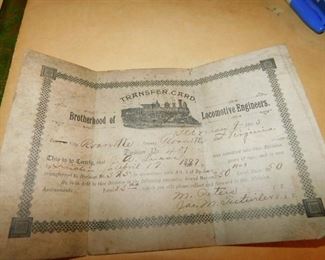 1897 Brotherhood of Locomotive Engineers Transfer Card/Document