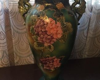 Large Antique Painted Porcelain Vase(Dragon Handles)