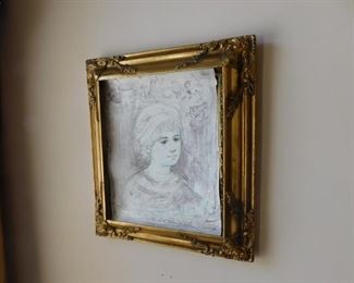 Vintage Edna Hibel Pencil Signed Portrait of a Young Girl
