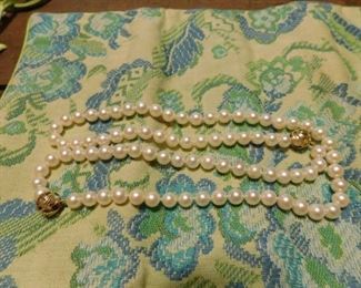 24" Strand of Mikimoto Cultured Pearls with 18K Gold Ball Clasp