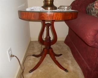 Vintage Lyre pedestal end table 1 of 2