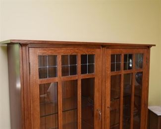 Mission Oak Display Cabinet with Glass Doors & Shelves
