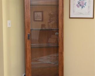 Mission Oak Tower Display Cabinet with Glass Doors & Shelves