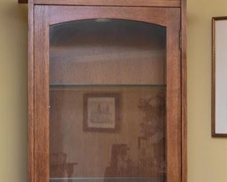 Mission Oak Tower Display Cabinet with Glass Doors & Shelves