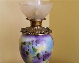 Hand Painted Porcelain & Brass Hurricane Lamp