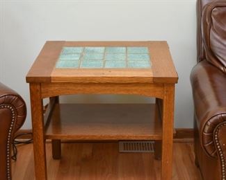 Mission Oak End Table with Tile Inset (Larger of 2)