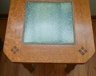 Mission Oak End Table with Tile Inset (Smaller of 2)