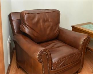 Brown Leather Lounge Chair with Ottoman and Nailhead Trim (1 of 2)