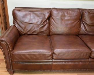Brown Leather 3-Seat Sofa with Nailhead Trim 
