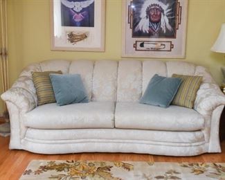 Elegant Damask Sofa, Throw Pillows