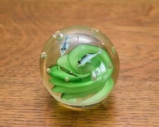Art Glass Paperweight with Dolphins