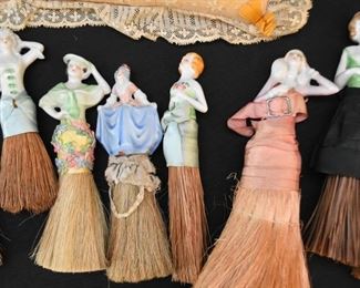 Vintage Porcelain Half Doll Vanity Whisk Brooms / Brushes